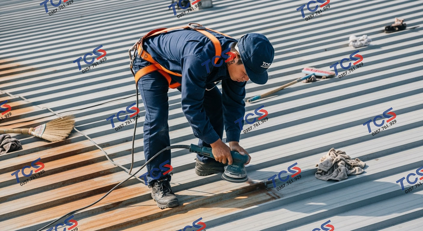 Chuẩn bị bề mặt là việc quan trọng phải xử lý cẩn thận trước khi chống thấm mái tôn