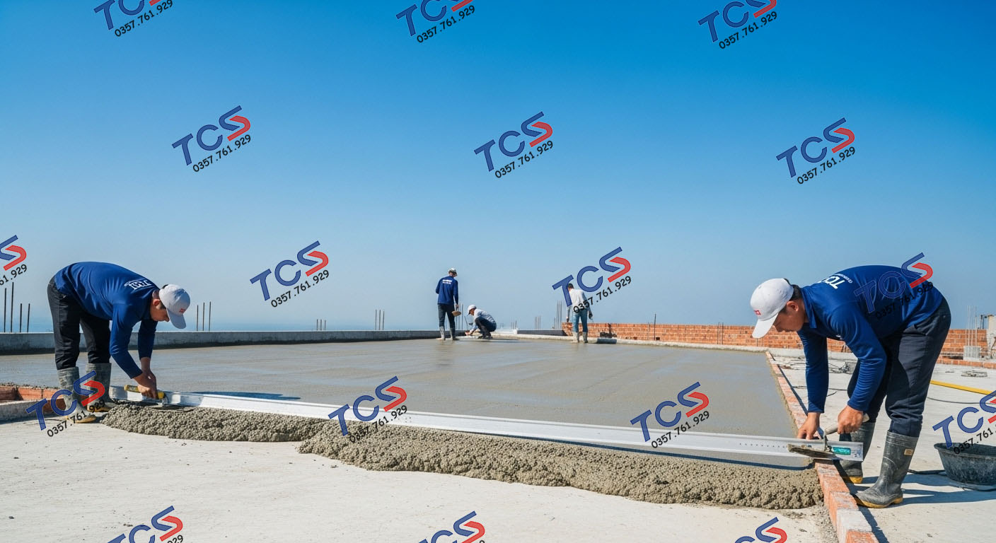 Kỹ thuật viên của TCS đang sửa lại độ dốc sân thượng