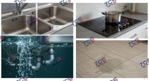 Các khu vực trọng yếu cần chống thấm trong bếp như chậu rửa, bếp nấu, sàn
