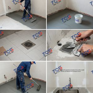 Thi công chống thấm sàn, tường và xử lý cổ ống cho khu bếp