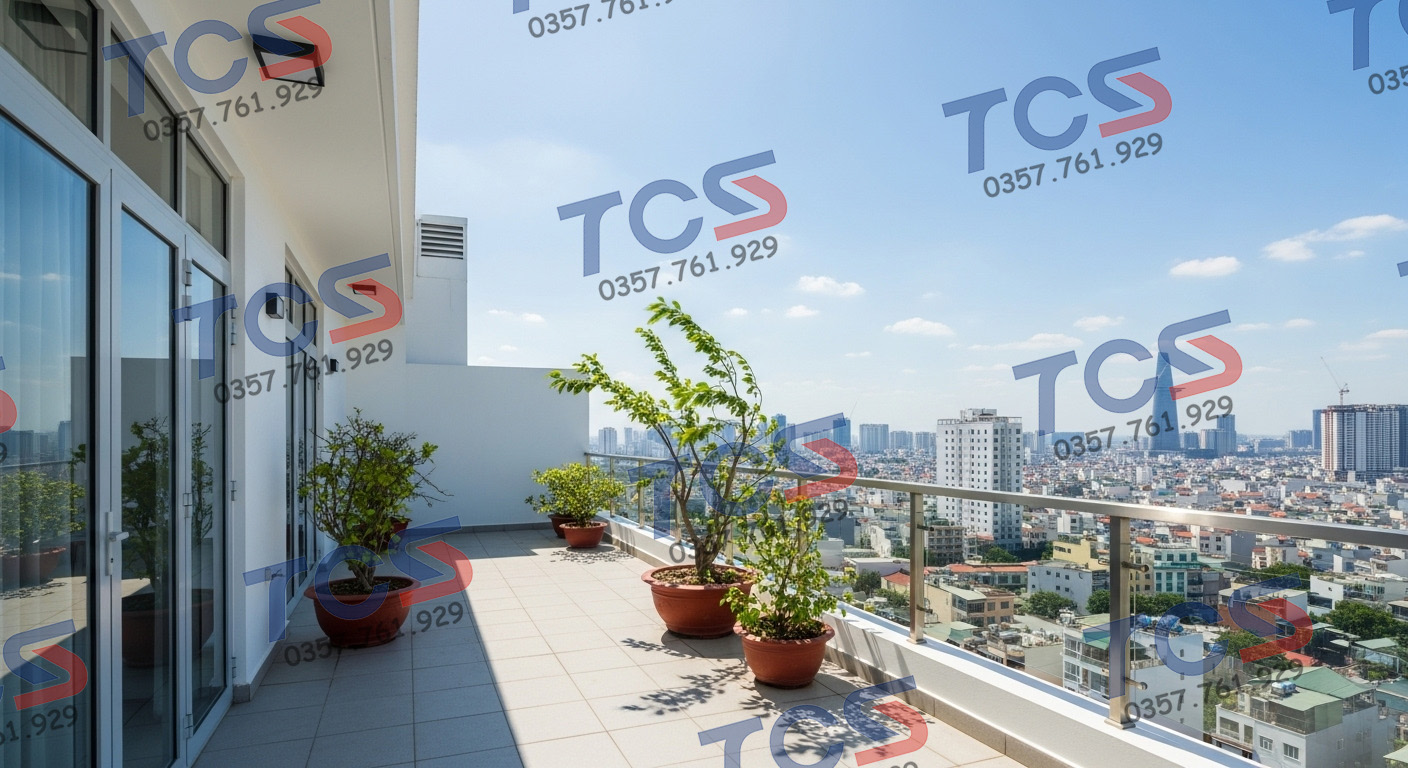 Sân thượng đã lát gạch trở nên khô ráo, sạch đẹp sau khi được chống thấm bằng phương pháp không đục phá.
