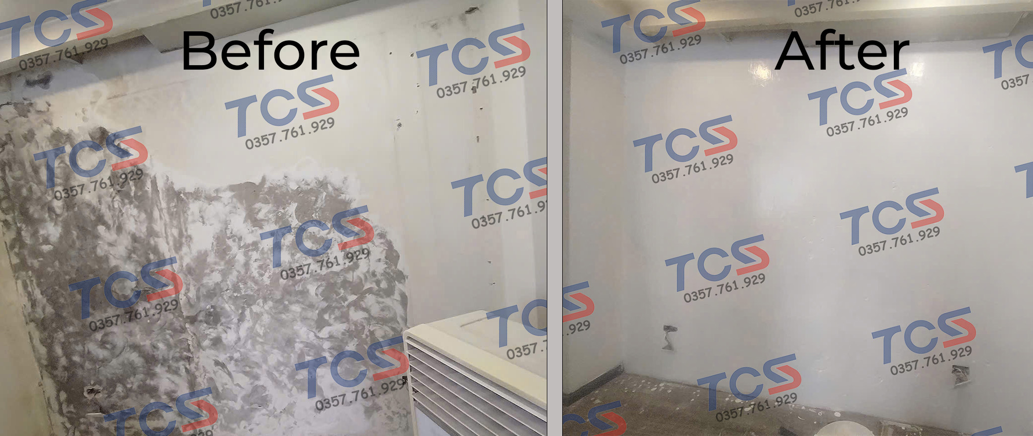 So sánh hiệu quả trước và sau khi sử dụng dịch vụ chống thấm tường nhà của TCSC Corp.