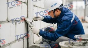Đội ngũ TCS cẩn thận thi công chống thấm các chi tiết nhỏ