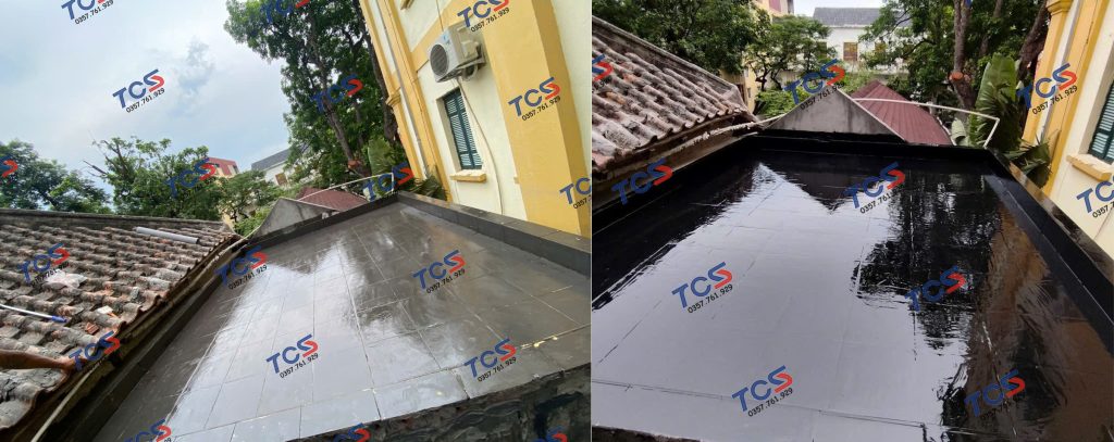 Chống thấm mái nhà trước và sau khi quét lớp chống thấm. Chống thấm mái bê tông trước và sau khi quét lớp chống thấm