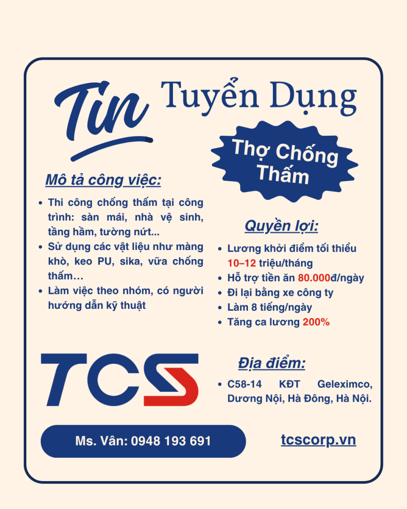 Tuyển dụng thợ chống thấm tại hà nội